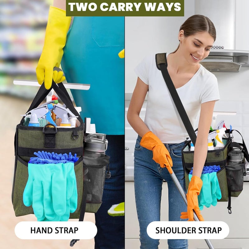 Timoxi Large Cleaning Caddy Bag Built-in Sturdy Support Board, Cleaning Organizer with Detachable Divider, Cleaning Supply Tote with Adjustable Shoulder Strap&Waist Belt for Cleaners & Housekeeper - Image 5